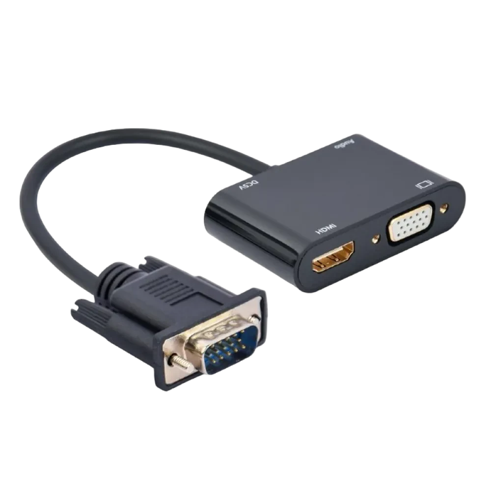 Переходник Cablexpert A-VGA-HDMI-02, VGA D-Sub (M) - HDMI (F) + VGA, 0.15 м, Чёрный
