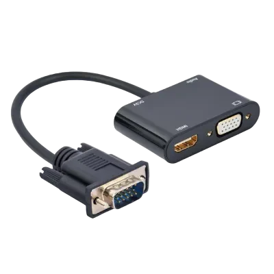 Переходник Cablexpert A-VGA-HDMI-02, VGA D-Sub (M) - HDMI (F) + VGA, 0.15 м, Чёрный