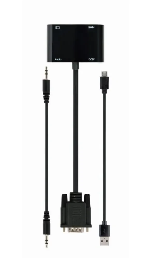 Переходник Cablexpert A-VGA-HDMI-02, VGA D-Sub (M) - HDMI (F) + VGA, 0.15 м, Чёрный