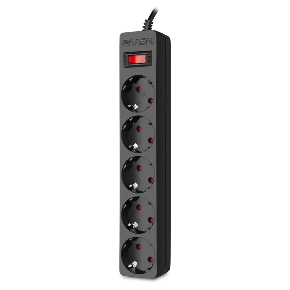 Prelungitor electric SVEN SF-05E, 5 Prize, 1m, Negru