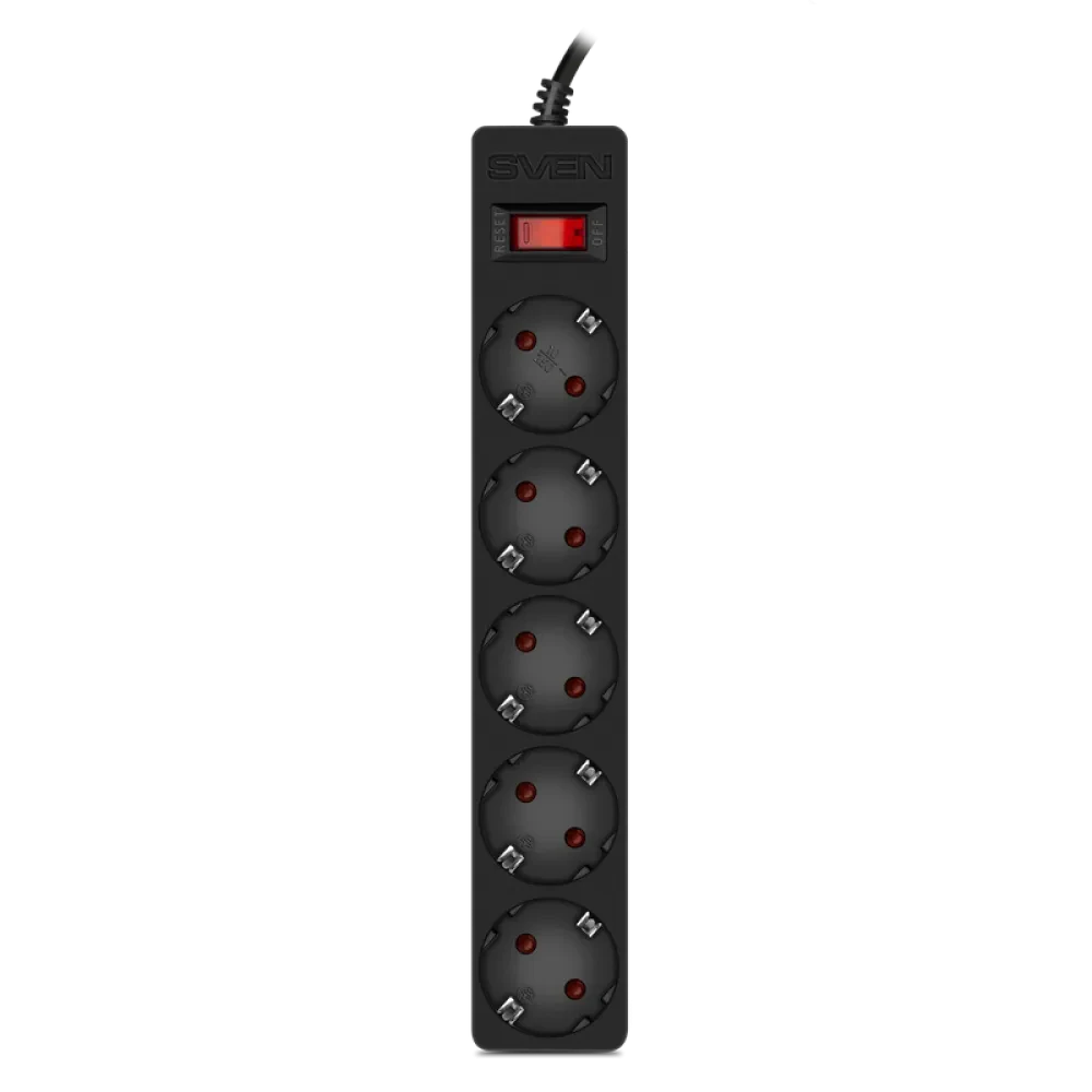 Prelungitor electric SVEN SF-05E, 5 Prize, 1m, Negru