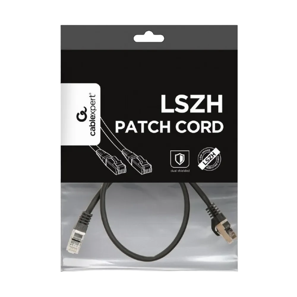 Патч-корд Cablexpert PP6A-LSZHCU-0.5M, Cat6A SSTP, 0,5м, Чёрный