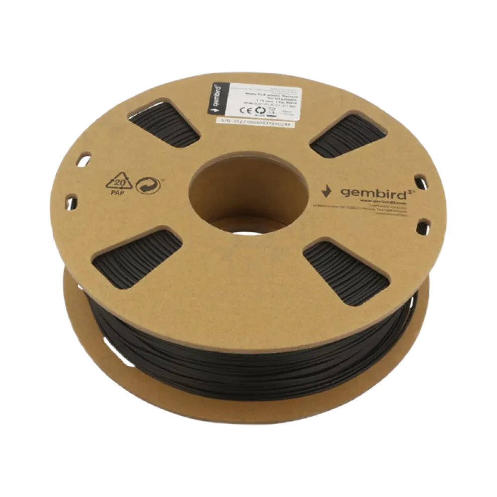 Filament pentru imprimantă 3D Gembird 3DP-PLA-01-MTBK, PLA, Negru Mată, 1.75 mm, 1kg