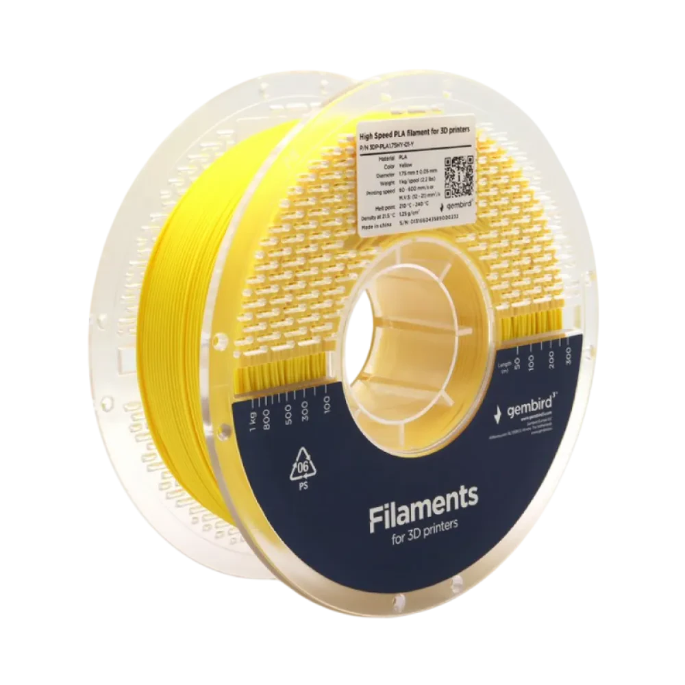 Filament pentru imprimantă 3D Gembird 3DP-PLA1.75HY-01-Y, PLA, Galben, 1.75 mm, 1kg
