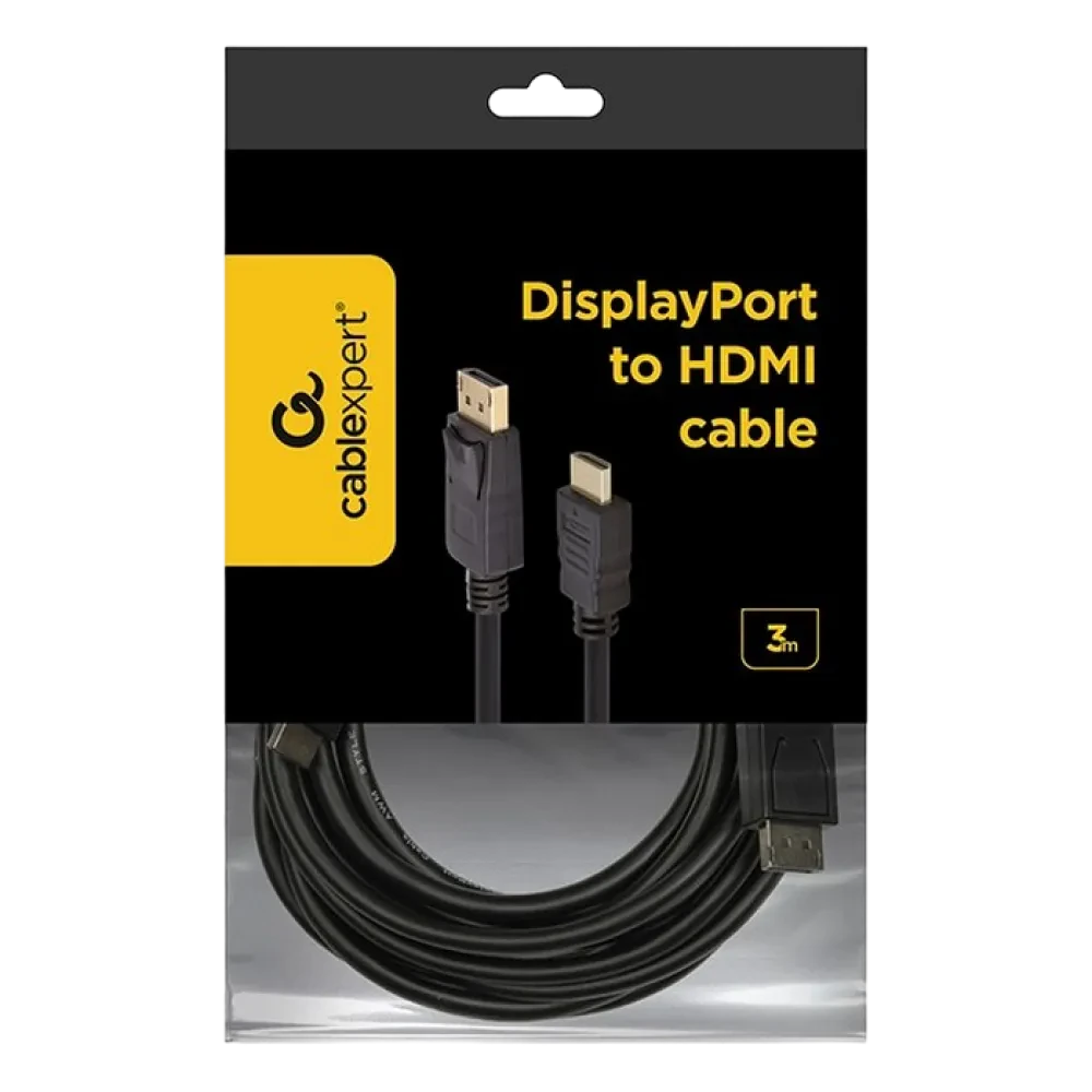 Видео кабель Cablexpert CC-DP-HDMI-3M, DisplayPort (M) - HDMI (M), 3м, Чёрный