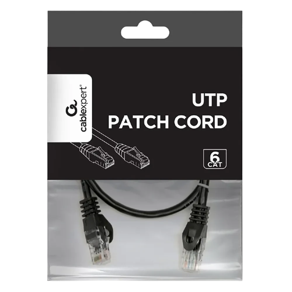 Patch cord Cablexpert PP6U-0.5M/BK, Cat6 UTP, 0,5m, Negru