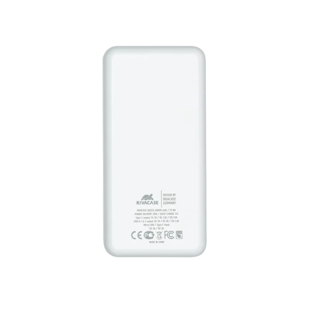 Acumulator extern Rivacase VA2572, 20000mAh, Alb