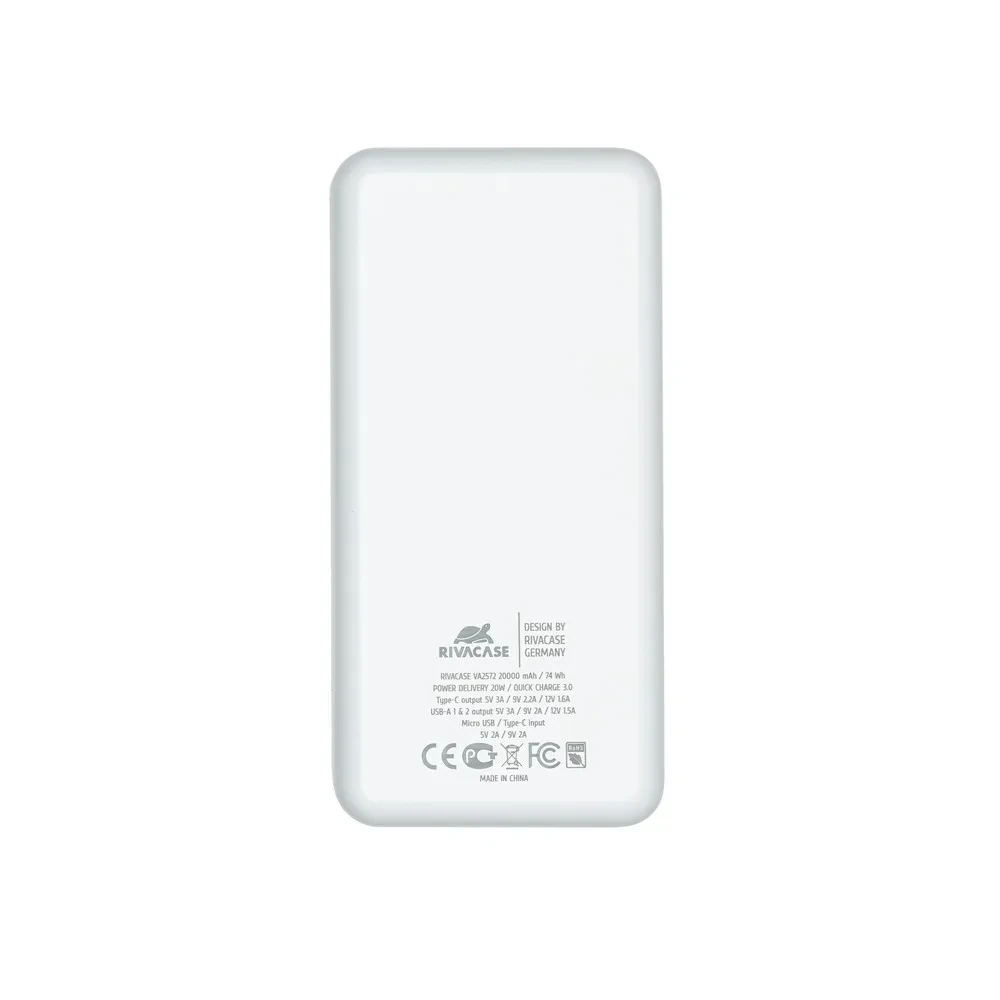 Acumulator extern Rivacase VA2572, 20000mAh, Alb