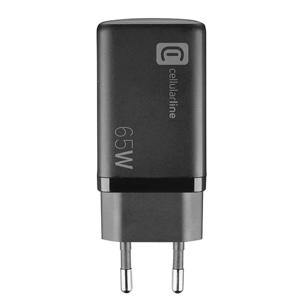 Зарядное устройство Cellularline Wall Charger GAN, 3 Ports, 65Вт, Чёрный