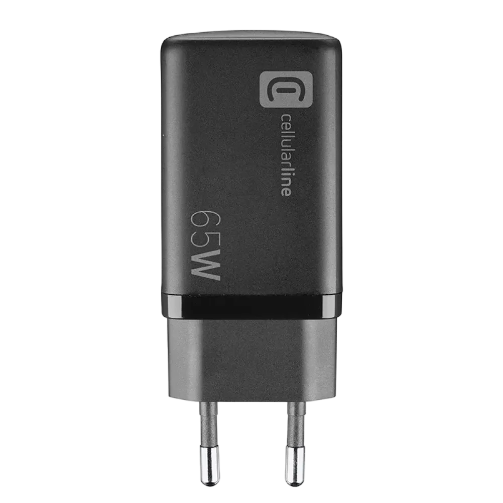 Зарядное устройство Cellularline Wall Charger GAN, 3 Ports, 65Вт, Чёрный
