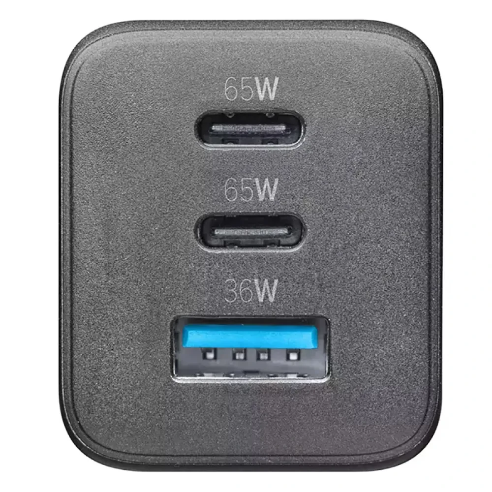 Зарядное устройство Cellularline Wall Charger GAN, 3 Ports, 65Вт, Чёрный