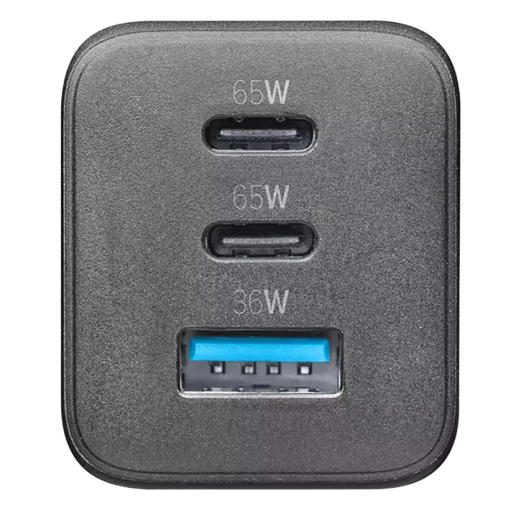 Зарядное устройство Cellularline Wall Charger GAN, 3 Ports, 65Вт, Чёрный