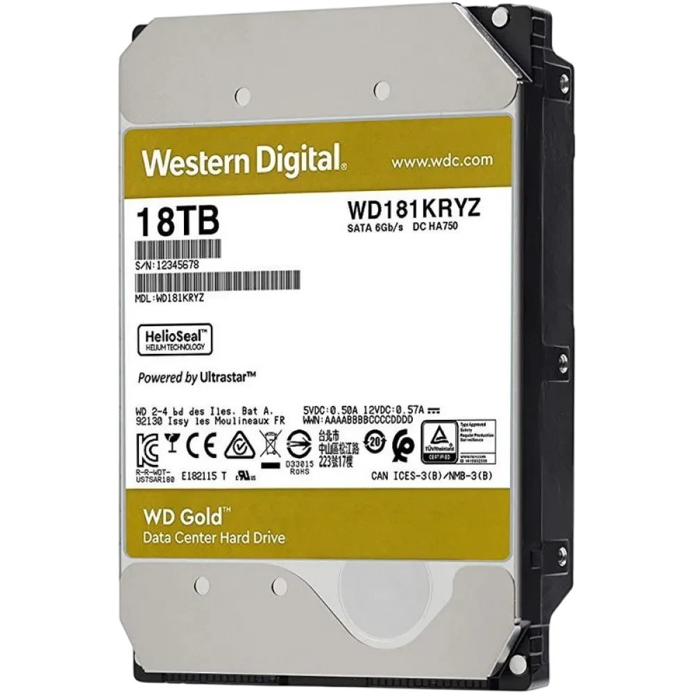 Жесткий диск Western Digital WD Gold, 3.5", 18 ТБ <WD181KRYZ>