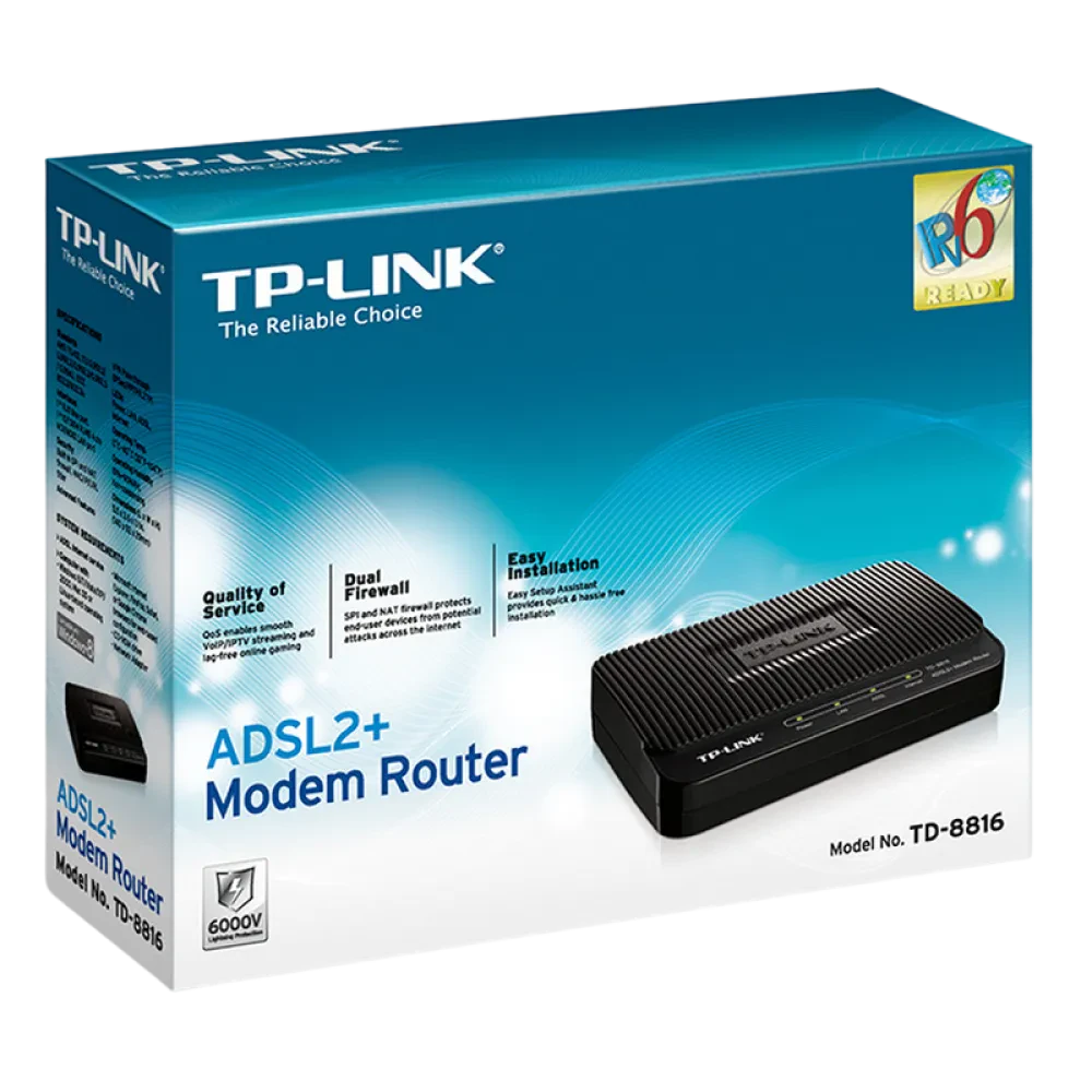 ADSL Модем TP-LINK TD-8816, ADSL/ADSL2/ADSL2 + до 24 Мбит/с, Чёрный