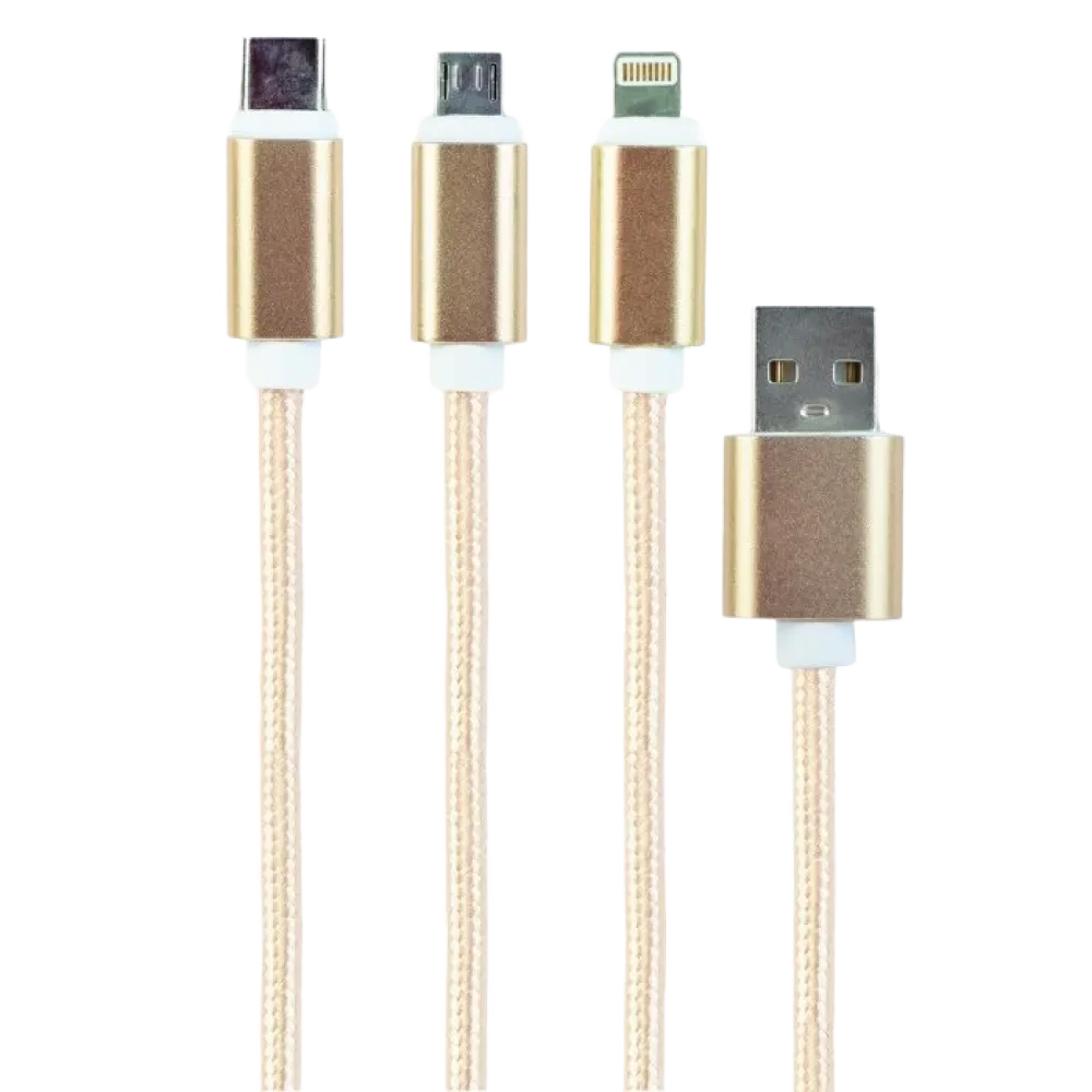 Cablu încărcare și sincronizare Cablexpert CC-USB2-AM31-1M-G, USB Type-A/Micro USB, Type-C, Lighting, 1m, Auriu