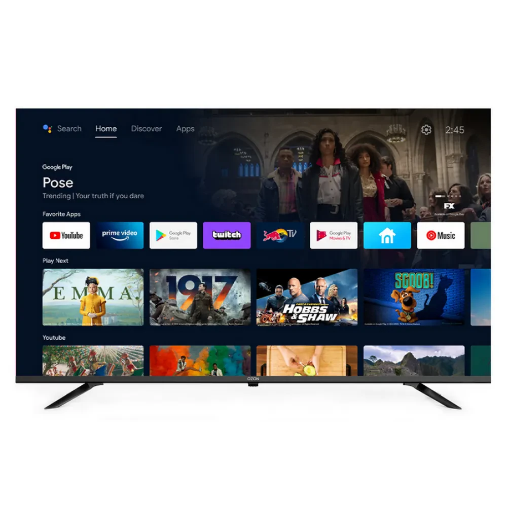 55" LED SMART Телевизор OZON U55Z8000R, 3840x2160 4K UHD, Android TV, Чёрный