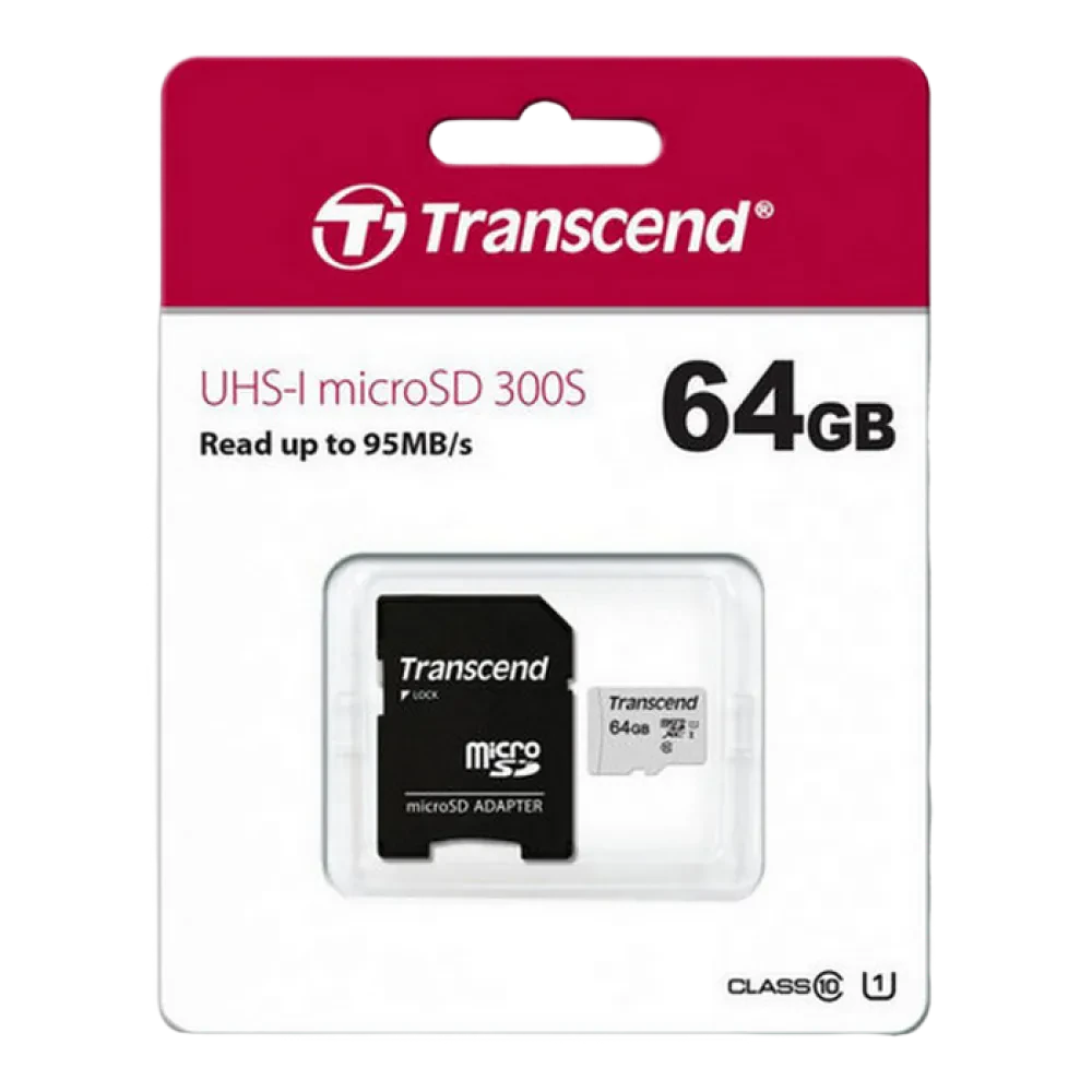 Карта памяти Transcend MicroSDXC Class 10, 64Гб (TS64GUSD300S)