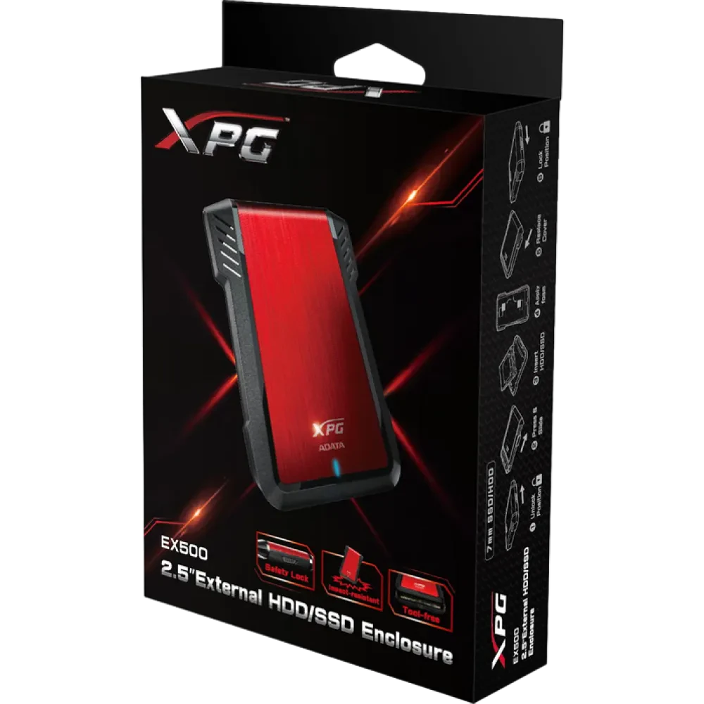 Внешний корпус ADATA XPG EX500, Красный (AEX500U3-CRD)