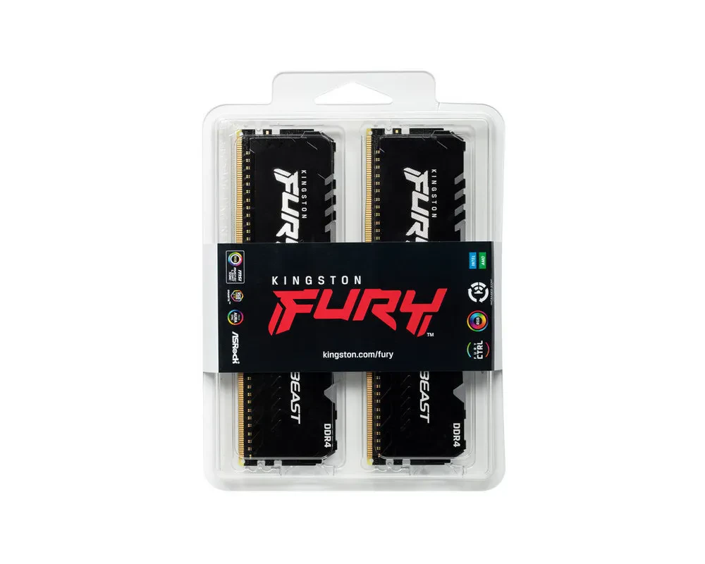 Memorie RAM Kingston FURY Beast RGB, DDR4 SDRAM, 3733 MHz, 16GB, KF437C19BBAK2/16