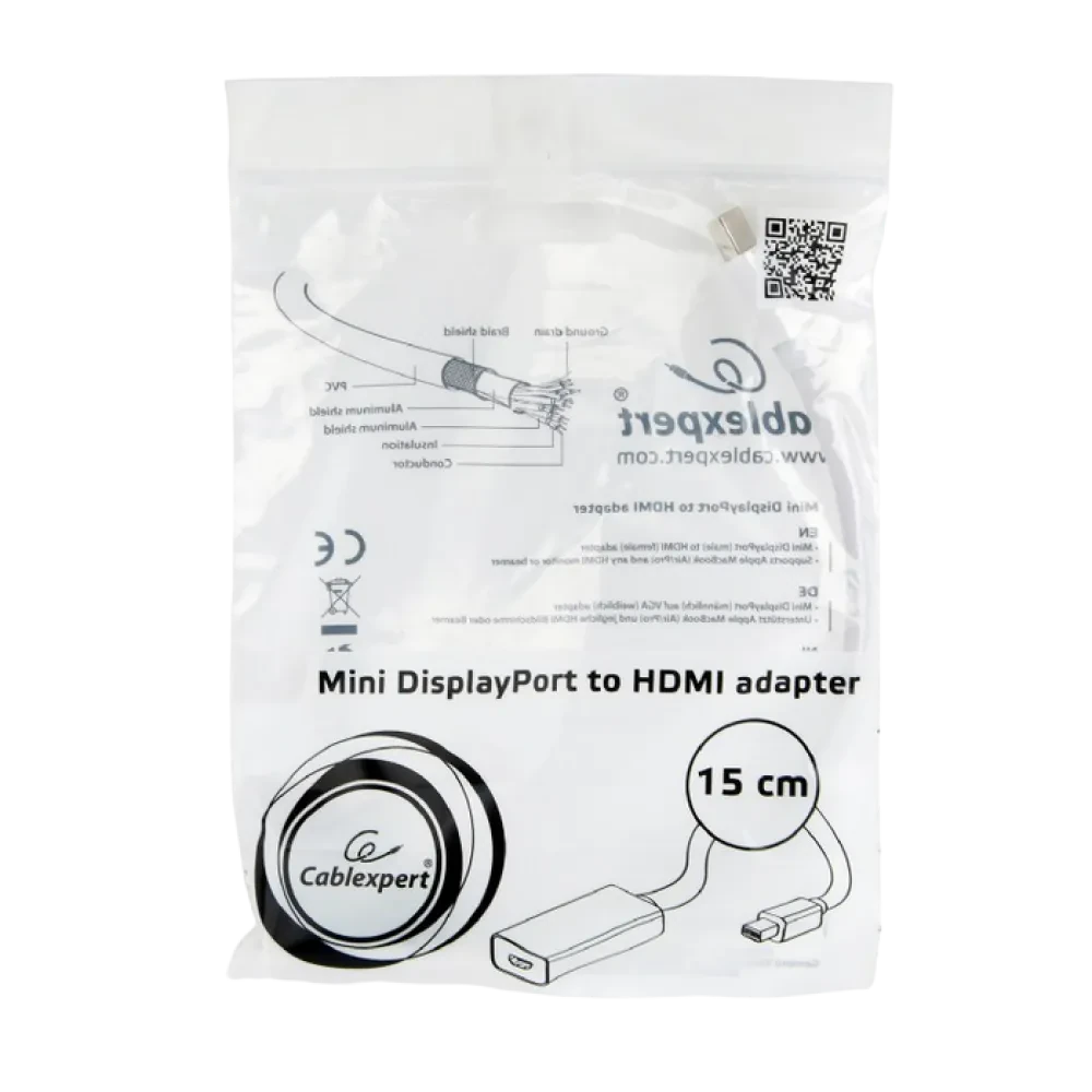 Adaptor Video Cablexpert A-mDPM-HDMIF-02-W, MiniDP (M) - HDMI (F), 0,15m, Alb