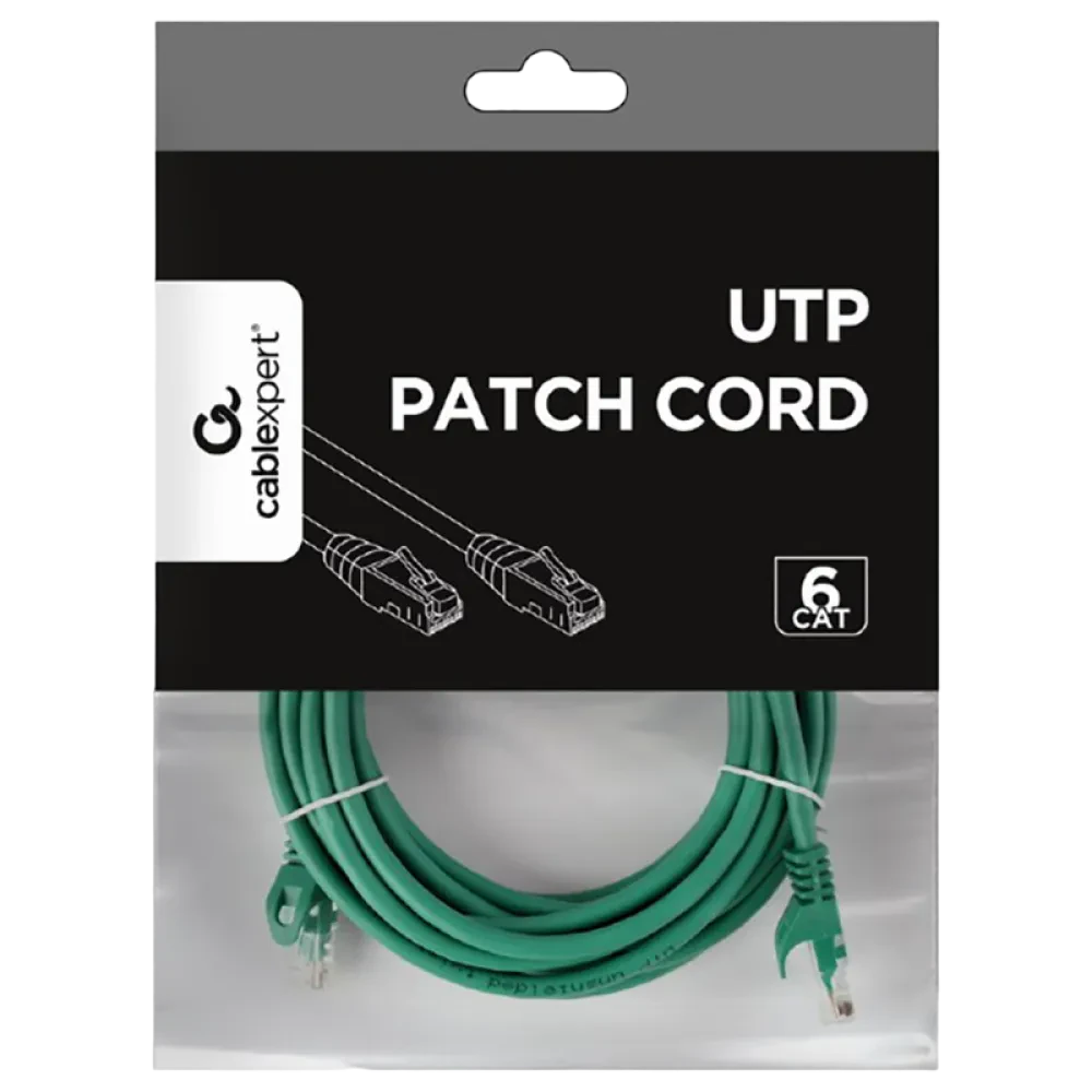 Патч-корд Cablexpert PP6U-5M/G, Cat6 UTP, 5м, Зелёный