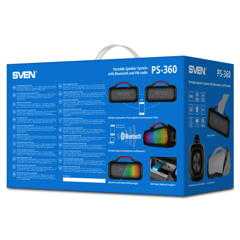 Boxă portabilă SVEN PS-360, Negru