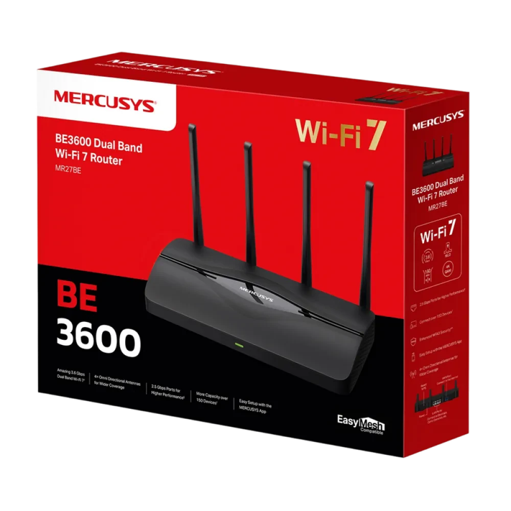 Беспроводной маршрутизатор MERCUSYS MR27BE, Wi-Fi, Чёрный