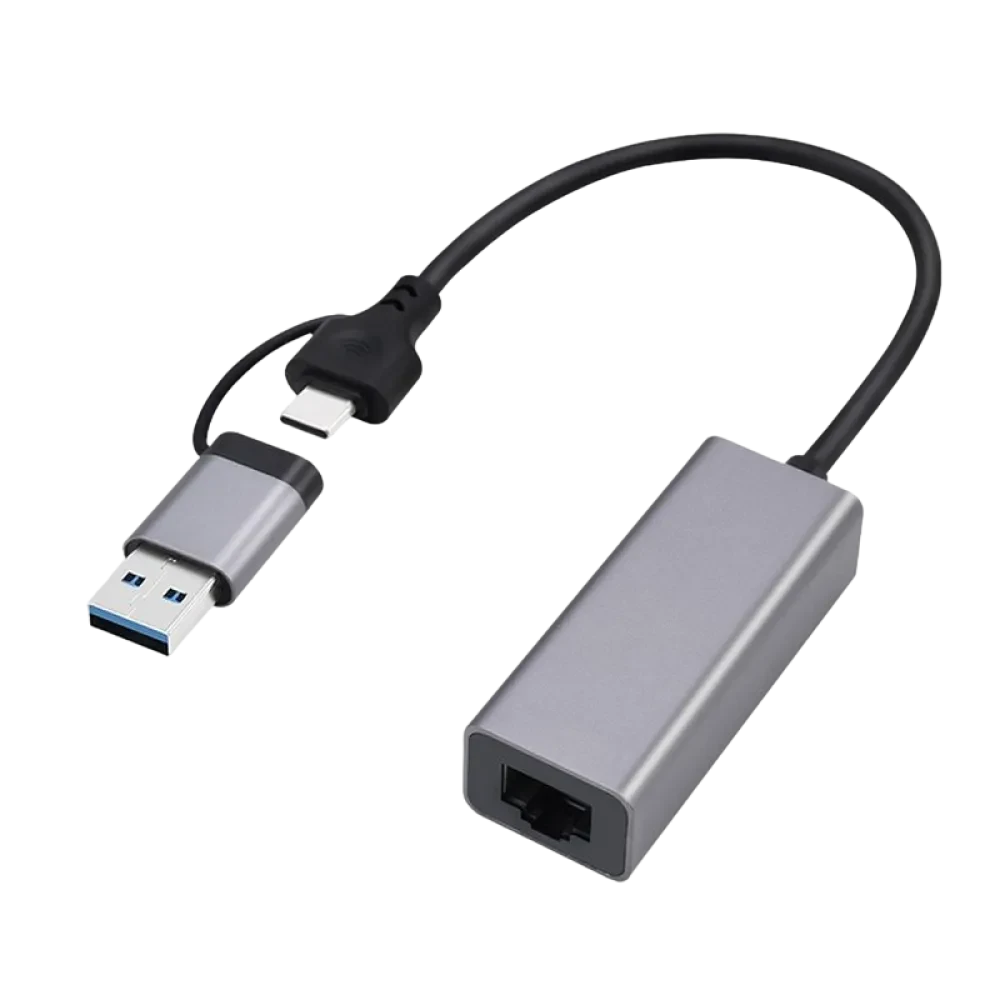 Adaptor de rețea Cablexpert A-USB3AC-LAN2G-01, USB Type-A (M) - USB Type-C (F), 0,15m, Gri