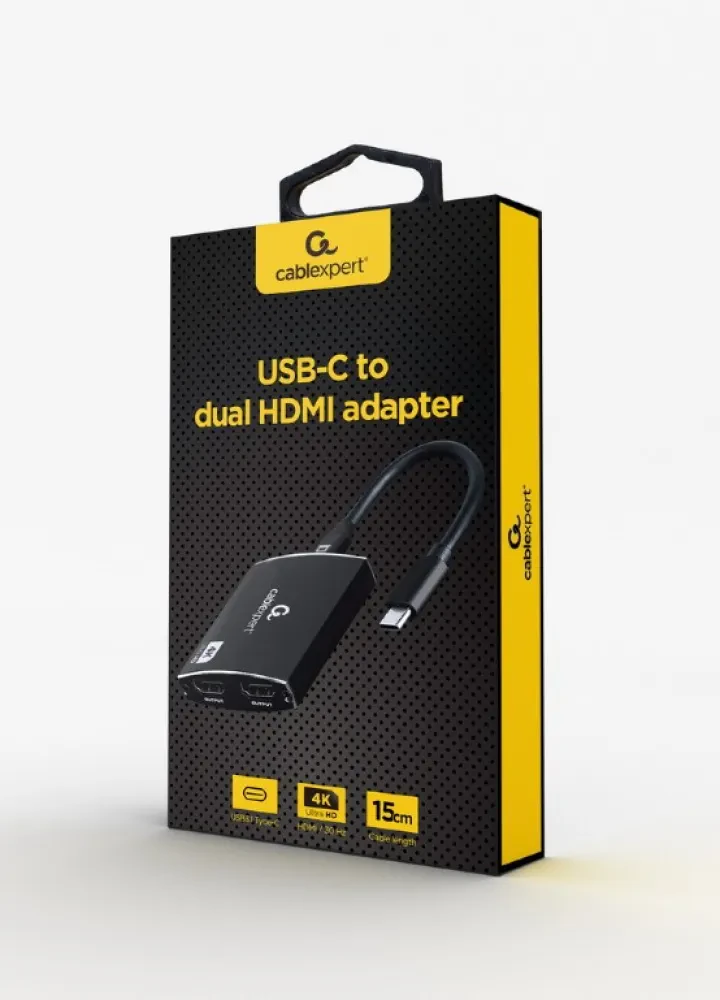 Cablu Video Cablexpert A-CM-HDMIF2-01, USB 3.1 Type-C (F) - 2 x HDMI (F), 0.15 m, Negru