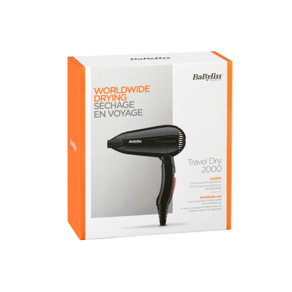 Компактный фен BaByliss Travel Dry 5344E, 2000 Вт, Чёрный