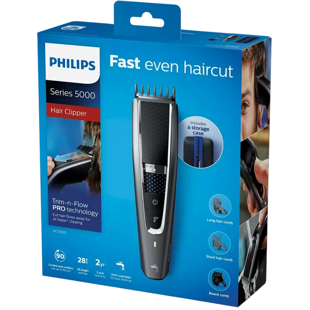 Машинка для стрижки Philips Series 5000 HC5650/15, Серебристый | Черный
